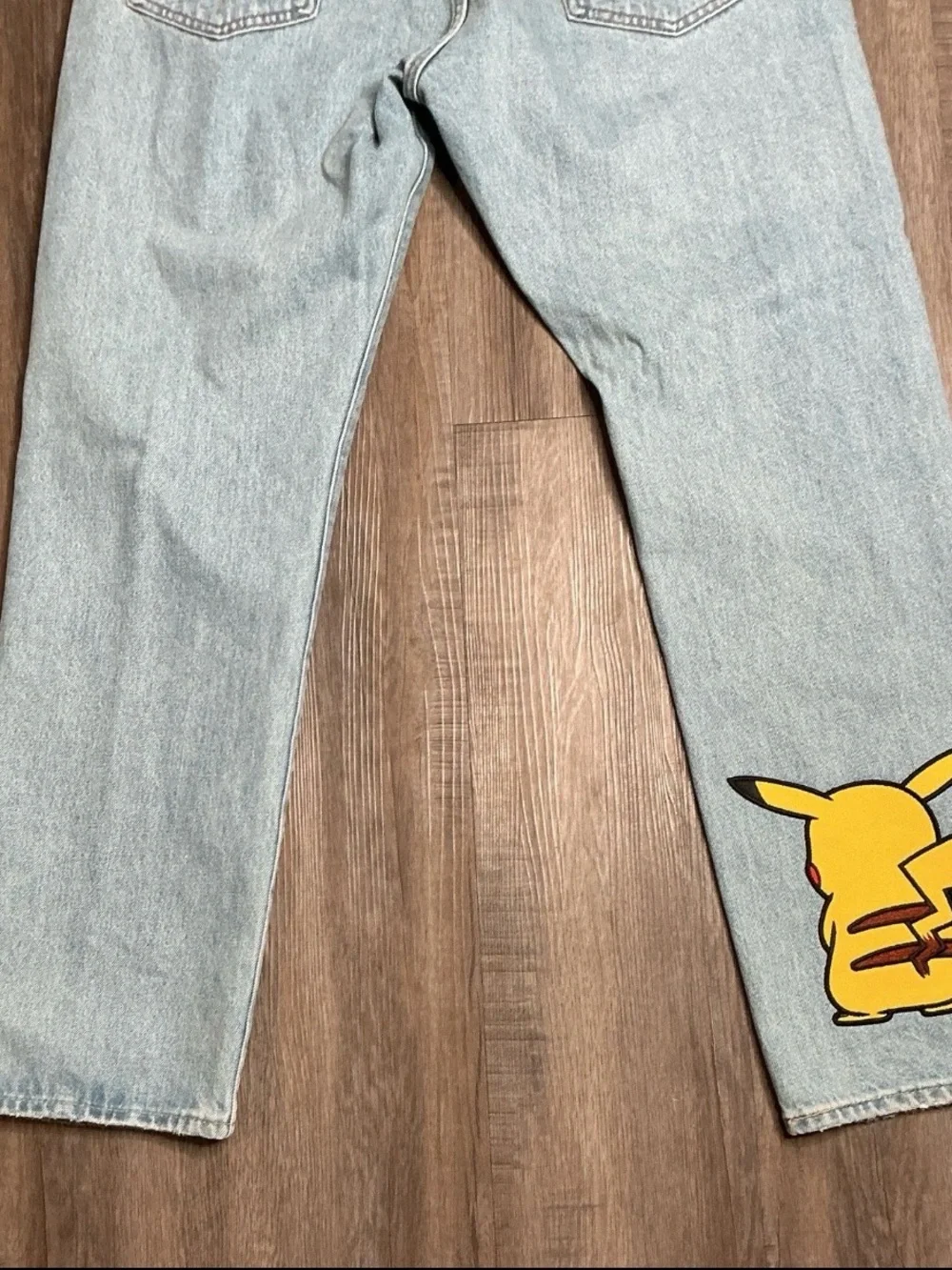 Levi's Light Blue Straight Jeans with Yellow Pikachu Patch